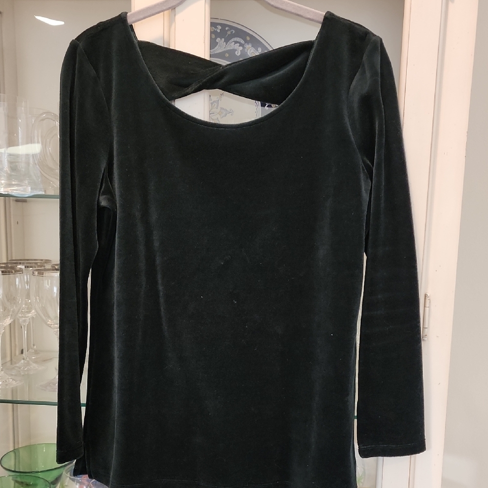 Dark Green 3/4 Sleeve Velvet Top
